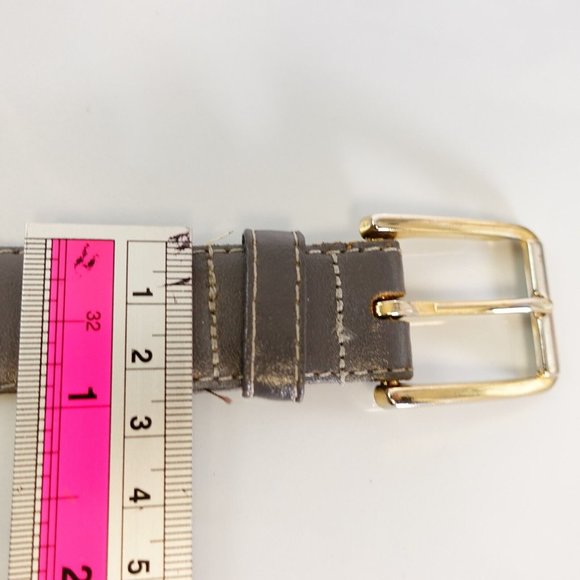 Vintage Belt Women 34‎ Medium Gray Genuine Leather Gold Buckle Dress Work Formal - Picture 7 of 9